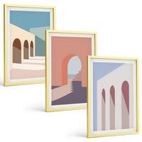 BILDER SET 3er Set - 40x60 cm Goldrahmen - Architekturgrafiken in Pastellfarben - Goldfarben, Kunststoff (40/60cm) - TULUP