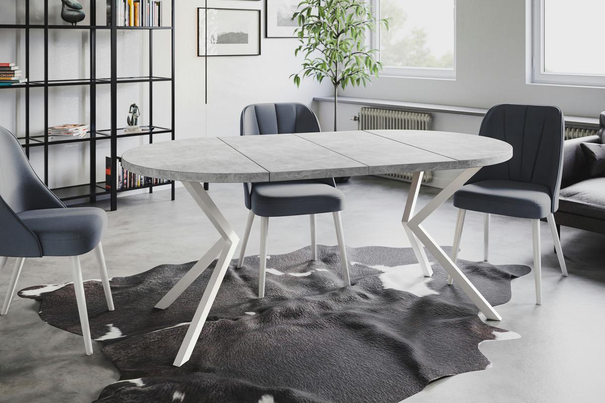 RUNDER Esszimmertisch LOFT LITEN, ausziehbarer Tisch Durchmesser: 100 cm/180 cm, Wohnzimmertisch Farbe: Hellgrau, mit Metallbeinen in Farbe Weiß - Weiß/Grau, Holzwerkstoff (100/100/76cm) - Alpi-Möbel