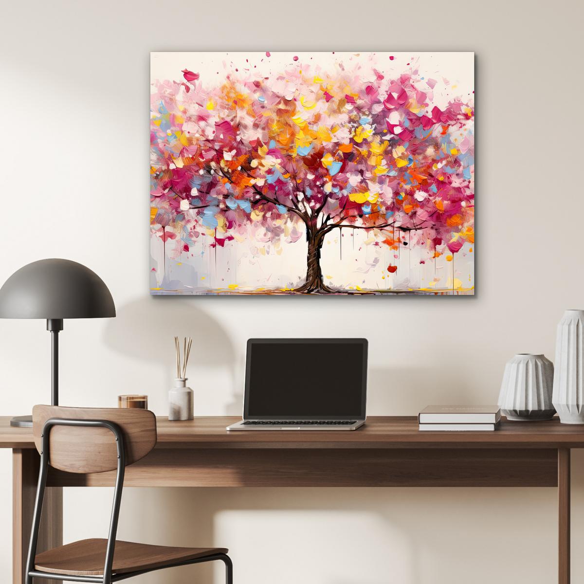 METALLBILD Aquarell - Baum - Kunst - Abstrakt 80x60 cm - Multicolor, Metall (80/60cm) - MuchoWow