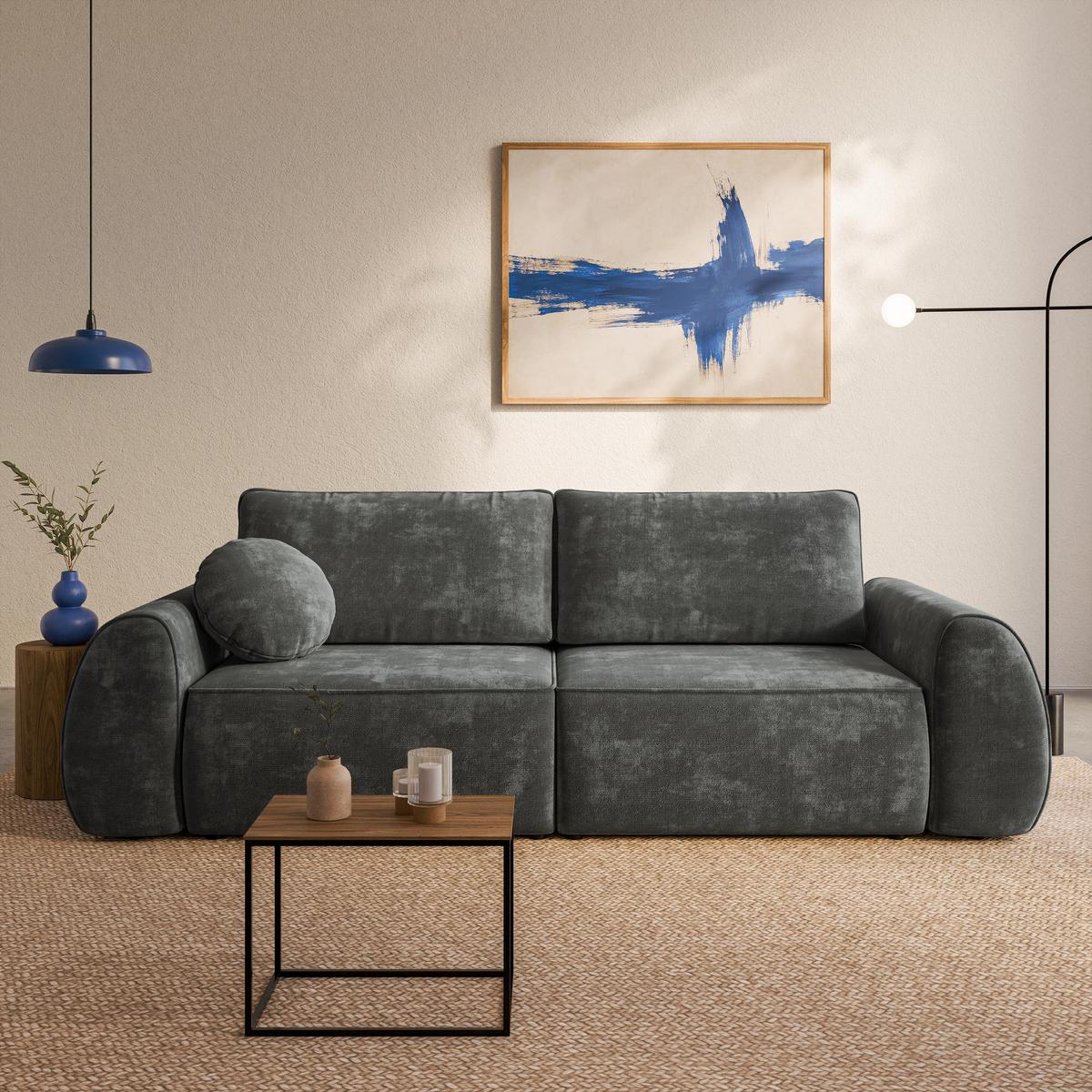 BETTSOFA ZEFEO Grau Chenille-Stoff mit Schlaffunktion - Grau, Textil (264/96/106cm) - MASSENO