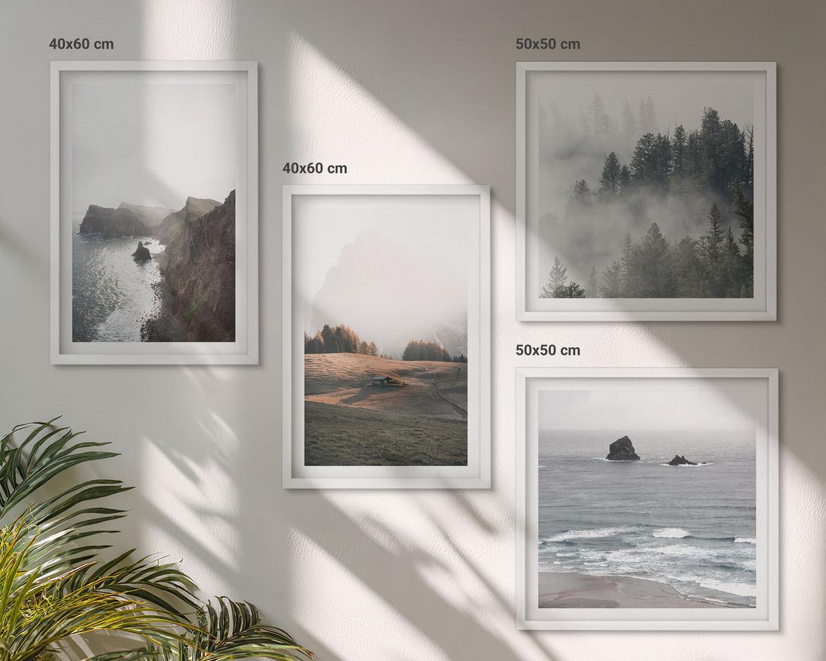 BILDER SET 4er Set - 50x50 cm & 40x60 cm Weißer Rahmen - Landschaften aus Bergen und Meer - Weiß, Kunststoff (50/50cm) - TULUP