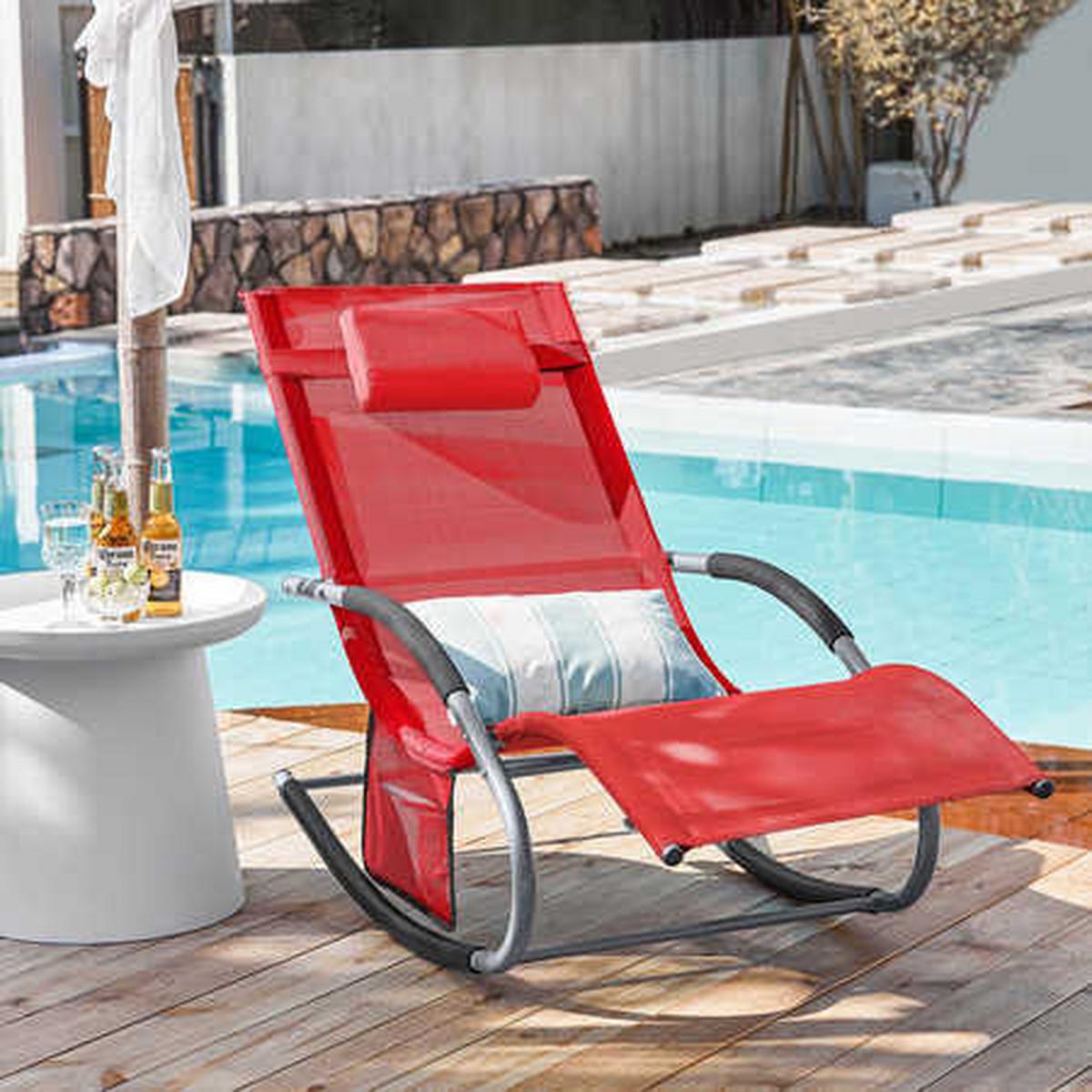 SONNENLIEGE mit Kopfkissen, Gartenliege bis 150kg, Rot - Rot, Metall (63/87/150cm) - SoBuy