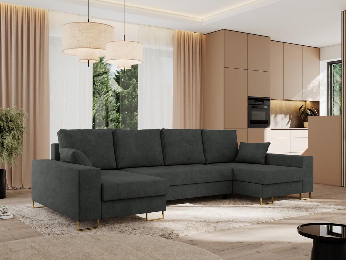 WOHNLANDSCHAFT DORIAN U Struktur Dunkelgrau - Dunkelgrau/Goldfarben, Textil/Metall (312/85/138cm) - MKS