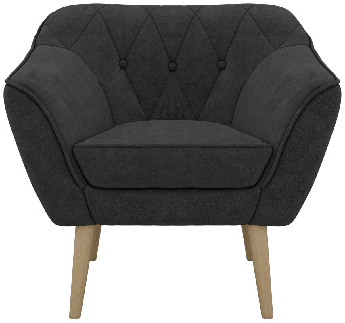 SESSEL PIRS - Dunkelgrau Strukture - Holzbeine - Dunkelgrau/Buchefarben, Holzwerkstoff/Textil (80/75/74cm) - MKS