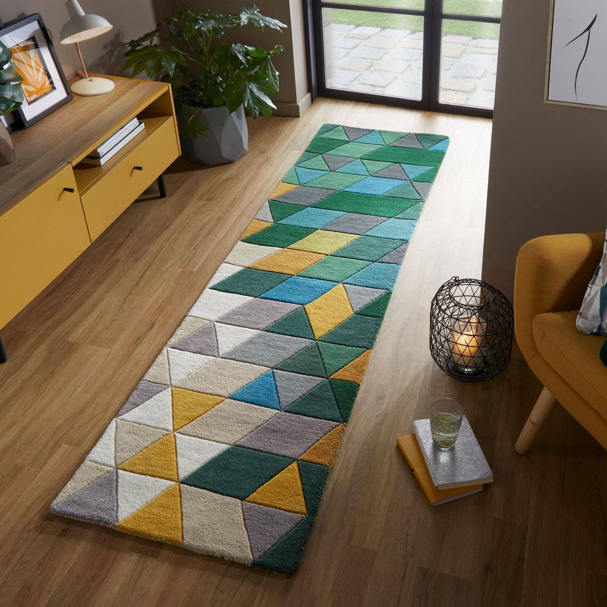 WOLLTEPPICH DERWENT, geometrisch, Grün, 60 x 230 cm - Grün, Textil (60/230cm) - KADIMA DESIGN