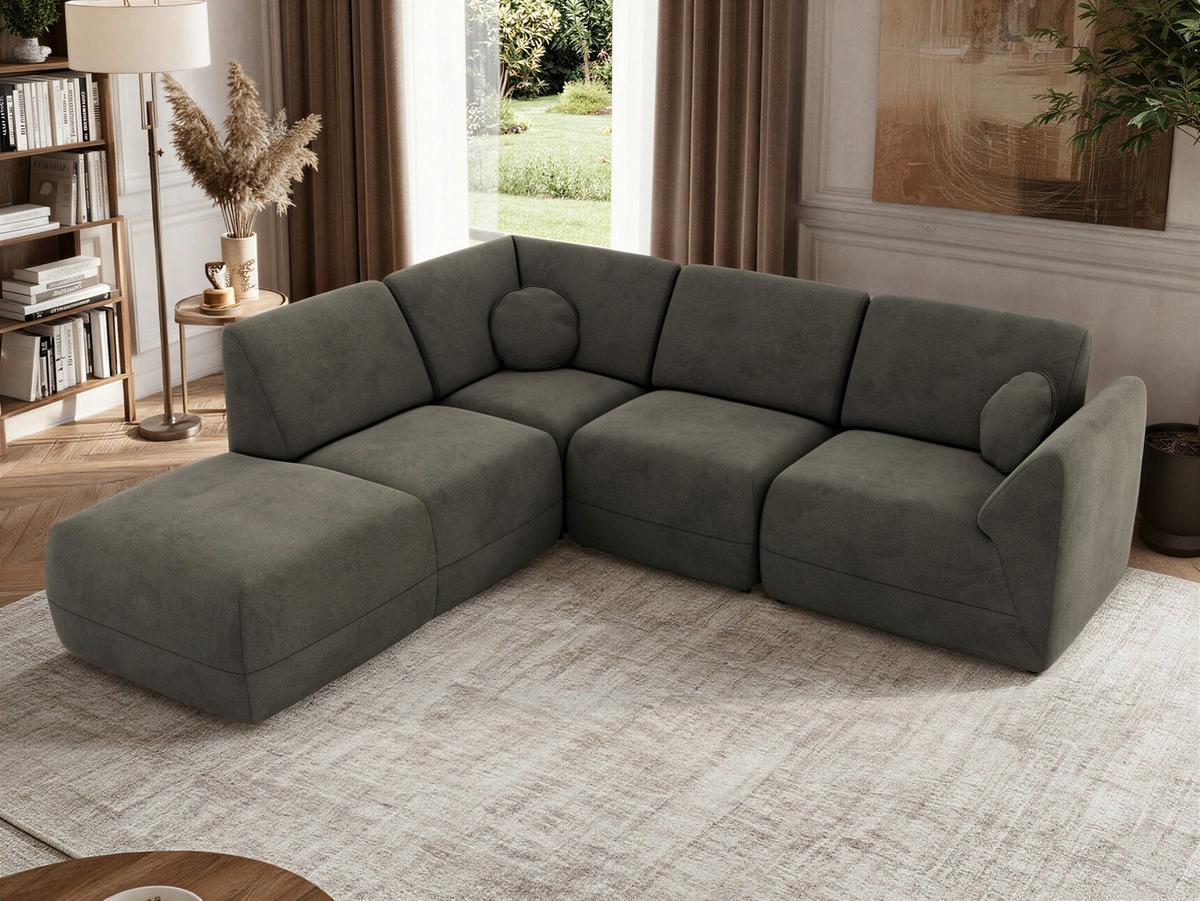 ECKSOFA NOARA 5M L Dunkelgrau Velvet - Links - Dunkelgrau/Schwarz, Kunststoff/Textil (244/267cm) - MKS