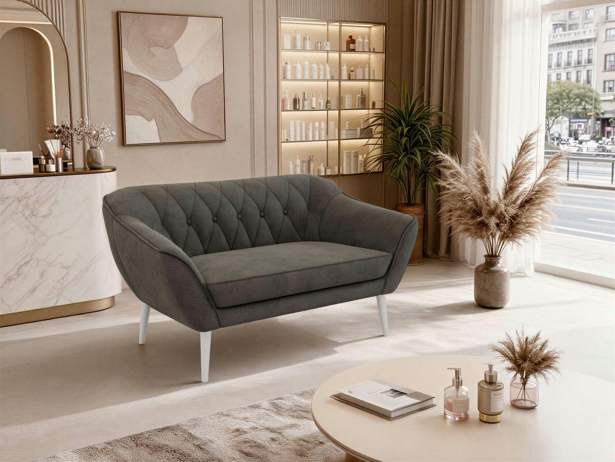 2-SITZER-SOFA PIRS - Dunkelgrau Velvet - Weiße Beine - Dunkelgrau/Weiß, Holzwerkstoff/Textil (140/75/74cm) - MKS
