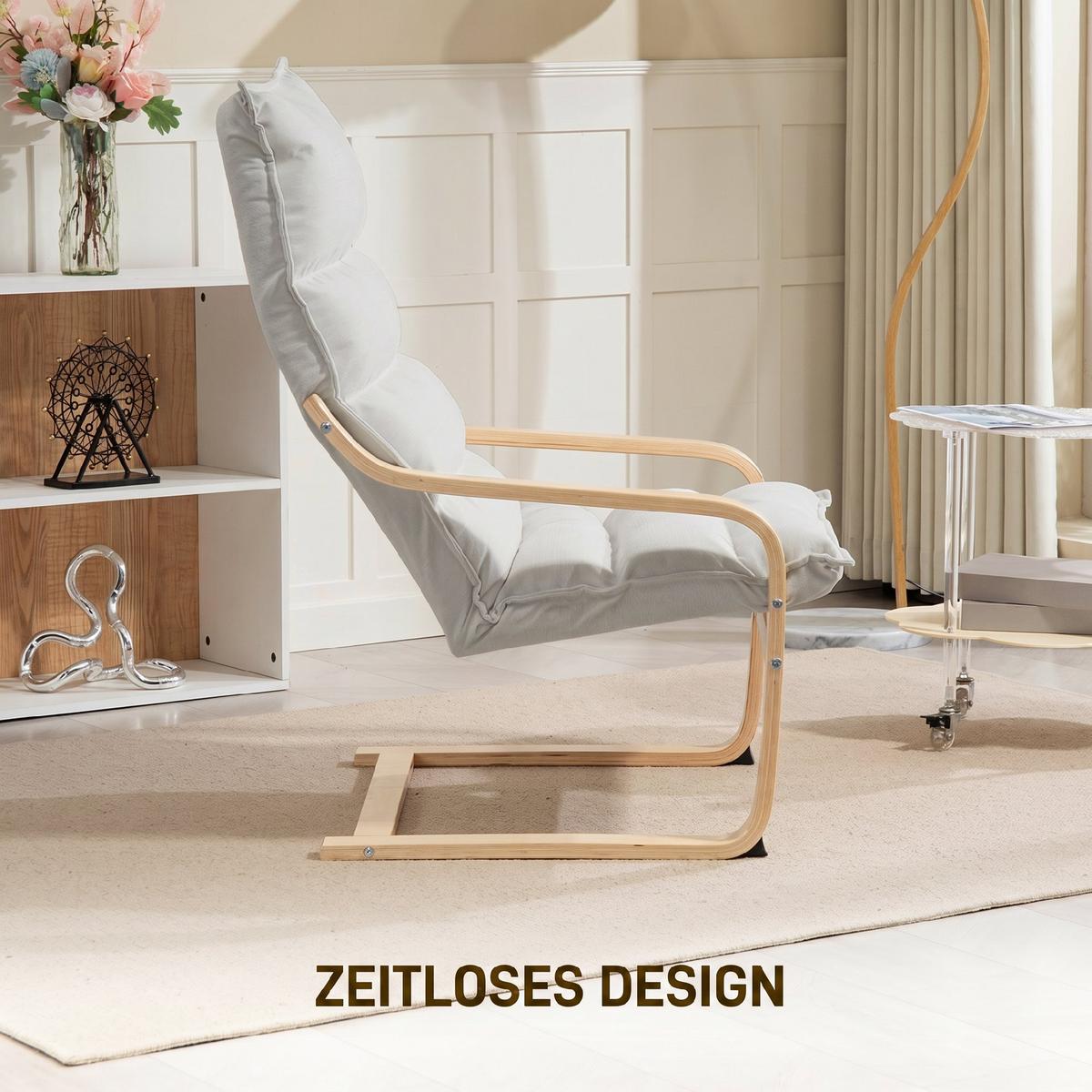 RELAXSESSEL Polyester Cremeweiß - Creme, Holz/Birkenholz (67/105/83cm) - HOMCOM