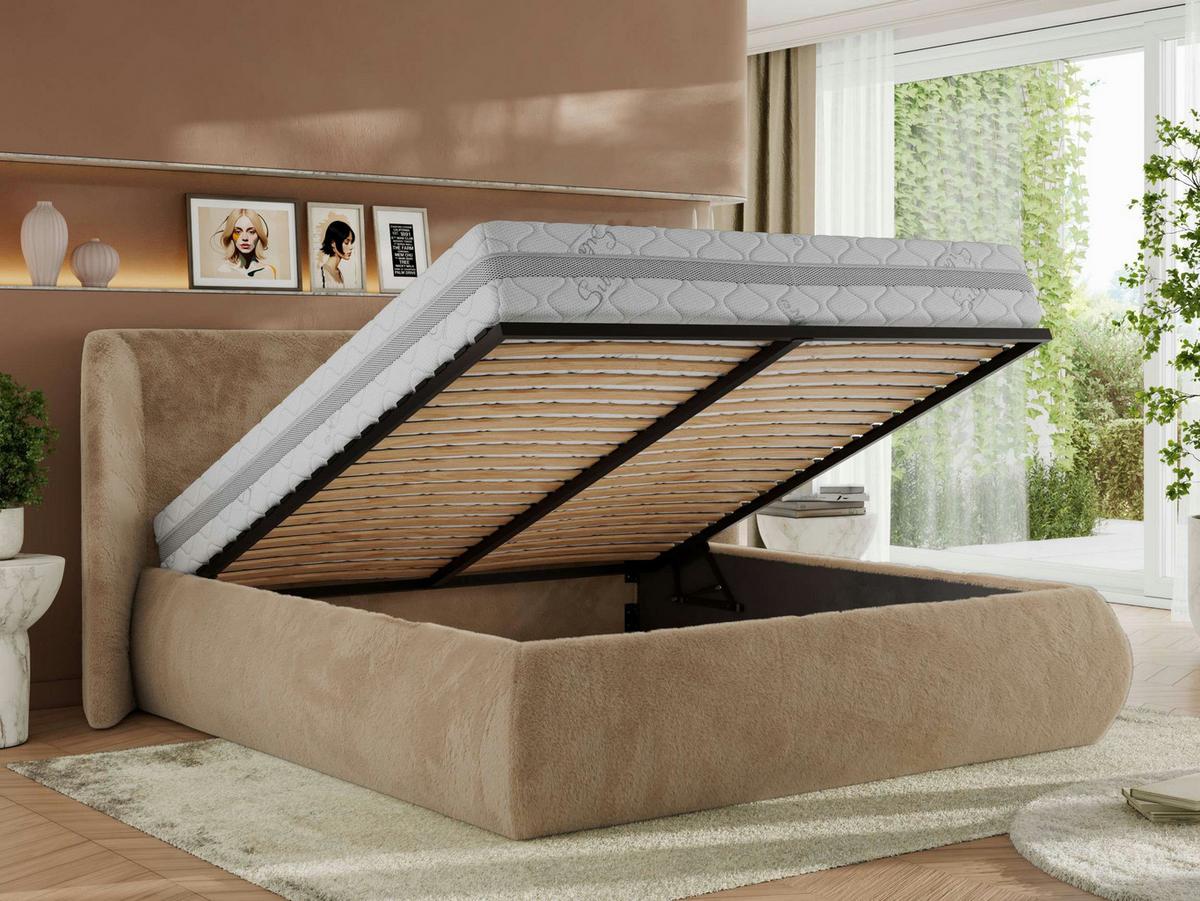 POLSTERBETT CAELA CLASSIC 200/200 - Beige Plüsch - Pocket-Matratze - Beige, Textil (200/200cm) - MKS