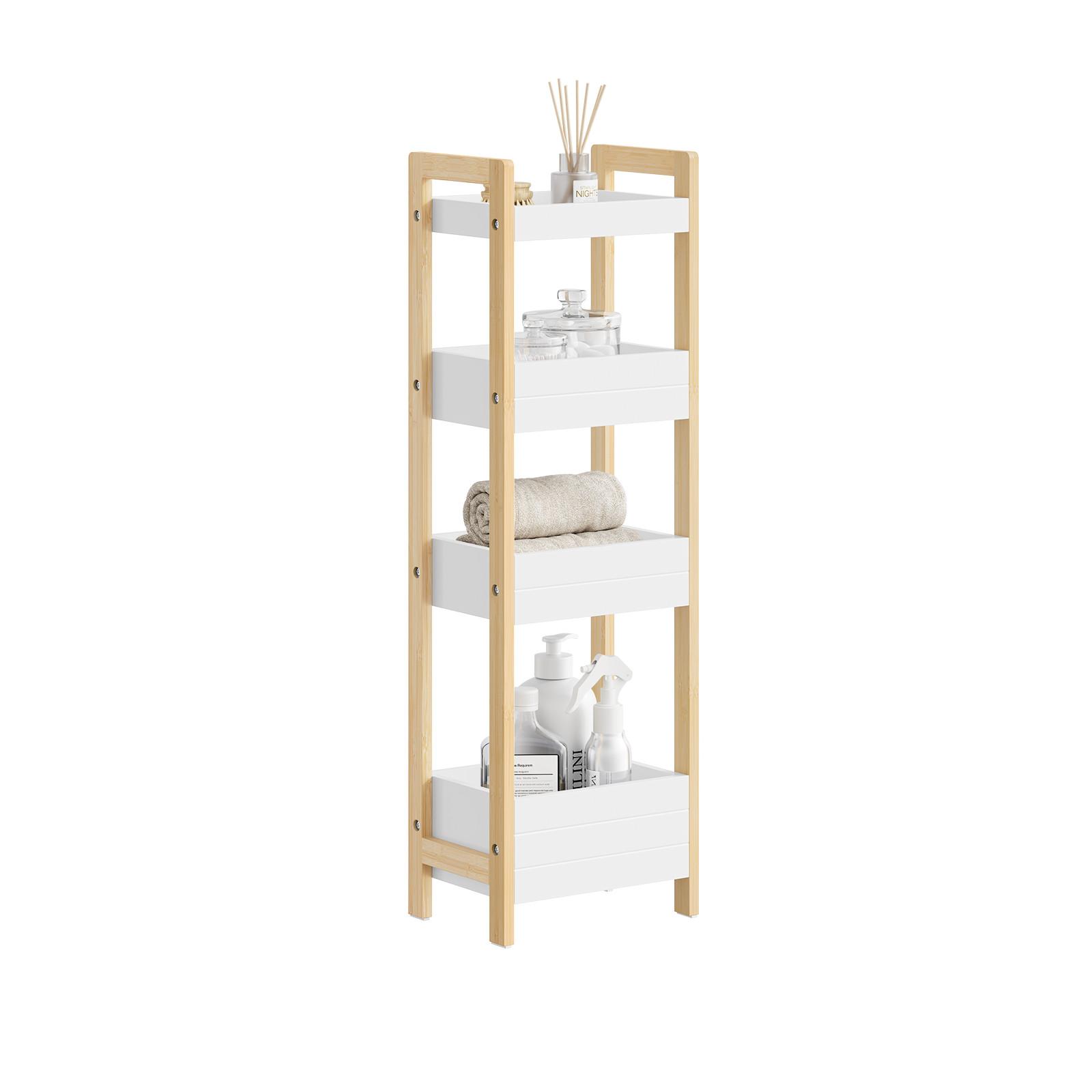 BADEZIMMERSCHRANK Schmal mit 4 Stabilen Regalen 90x28x20cm - Weiß, Holzwerkstoff (28/90/20cm) - SoBuy