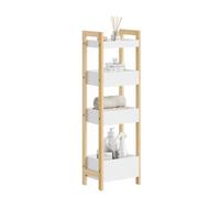 BADEZIMMERSCHRANK Schmal mit 4 Stabilen Regalen 90x28x20cm - Weiß, Holzwerkstoff (28/90/20cm) - SoBuy