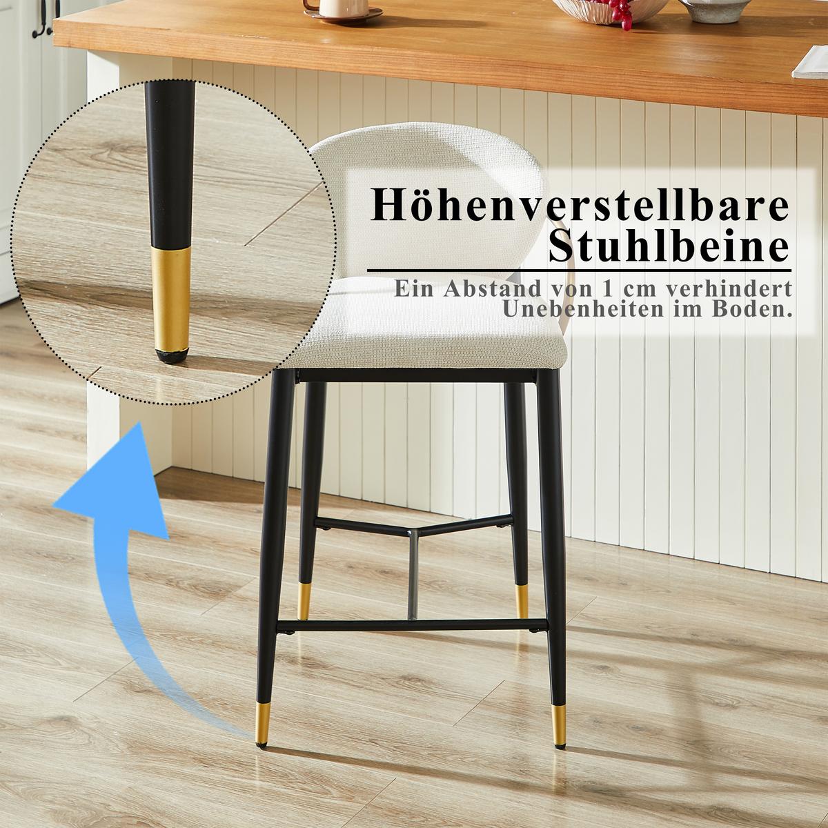 BARHOCKER 2ER-SET aus Chenille in Beige, Schwarz und Gold, mit Rückenlehne und Höhenausgleich - Beige, Textil (52/87/57cm) - Urban Meuble