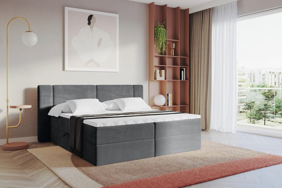 BOXBETT mit Matratze H4 - EVON - 180x200 cm Dunkelgrau - Graphitfarben, Holzwerkstoff (180/200cm) - ALTDECOR