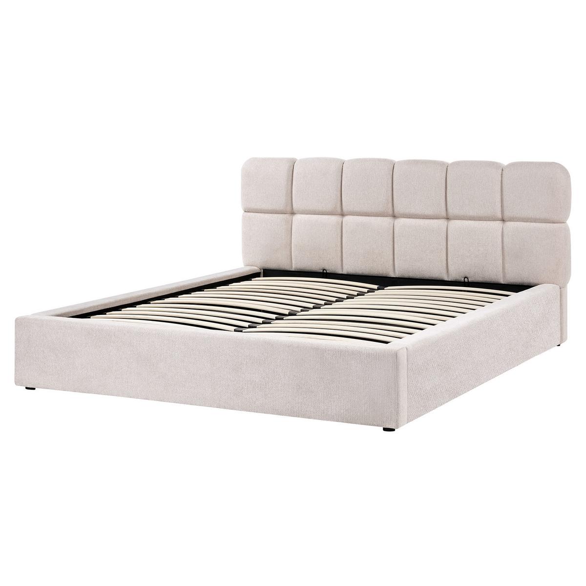 BETT mit Stauraum 160/200 cm Stoff Hellbeige Baston - Beige, Textil (160/200cm) - Beliani