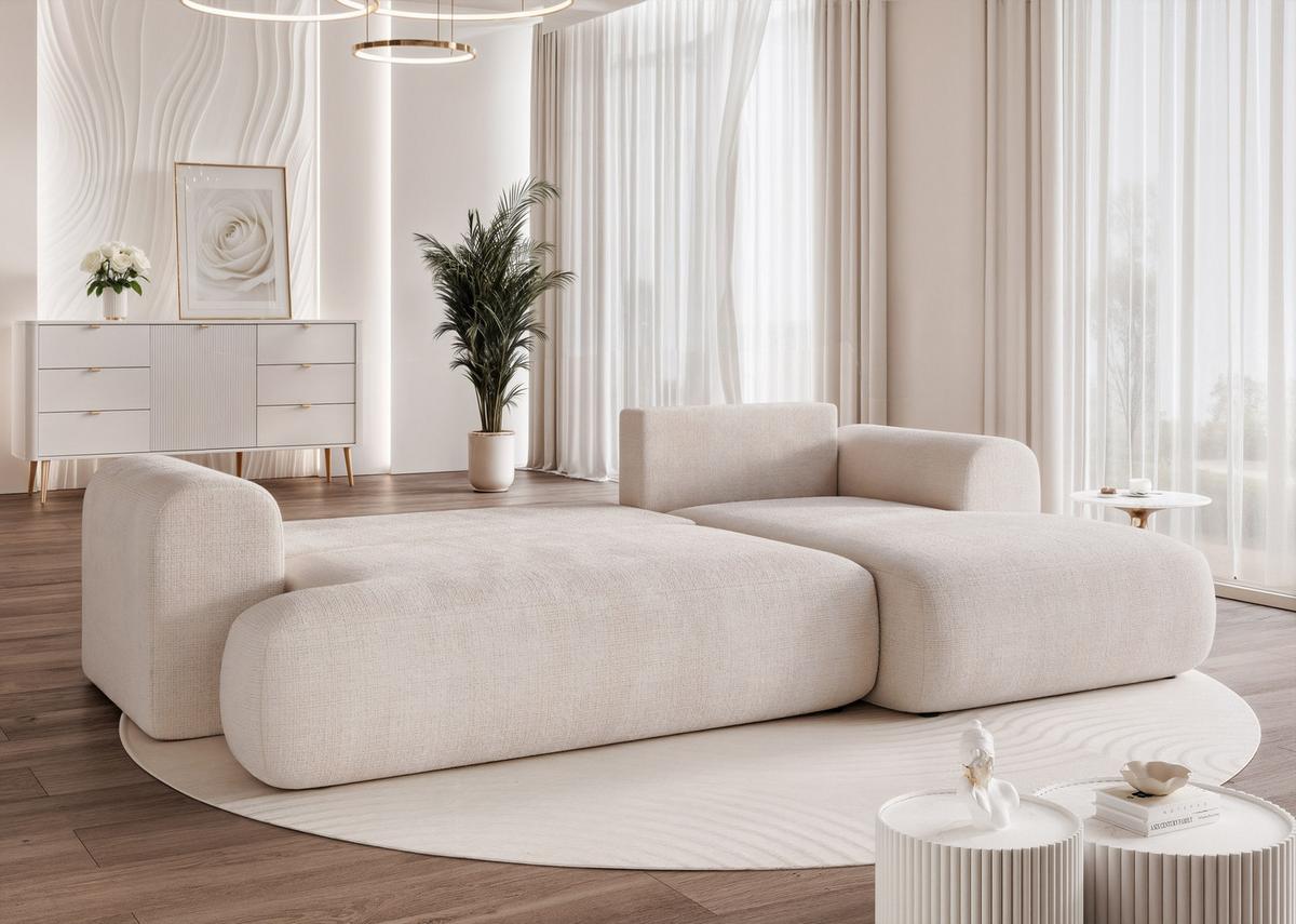 ECKSOFA BLOOM Rechts mit Schlaffunktion und Bettkasten Creme - Creme, Kunststoff/Textil (263/150cm) - Idohome