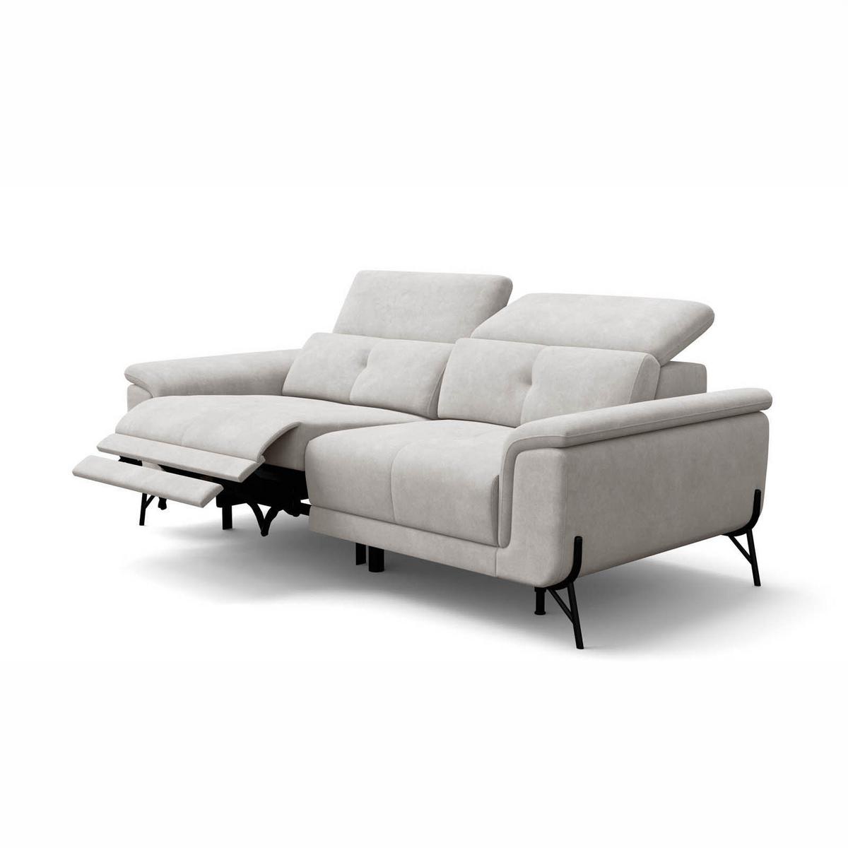 SOFA RELAX AVENA 3-Sitzer, beiger Veloursstoff - Beige/Schwarz, Holz/Textil (204/80/108cm) - Courtois Laville