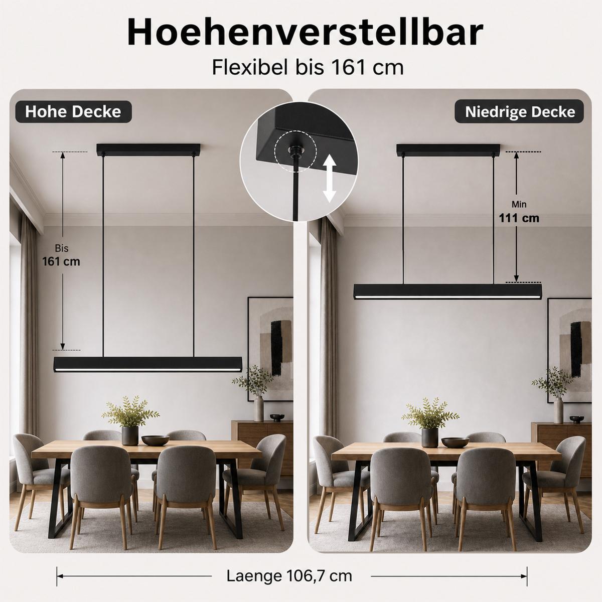 LED PENDELLEUCHTE Fyrith 106.7/7.5/161 cm - Schwarz, Kunststoff/Metall (106.7/7.5/161cm) - ZMH