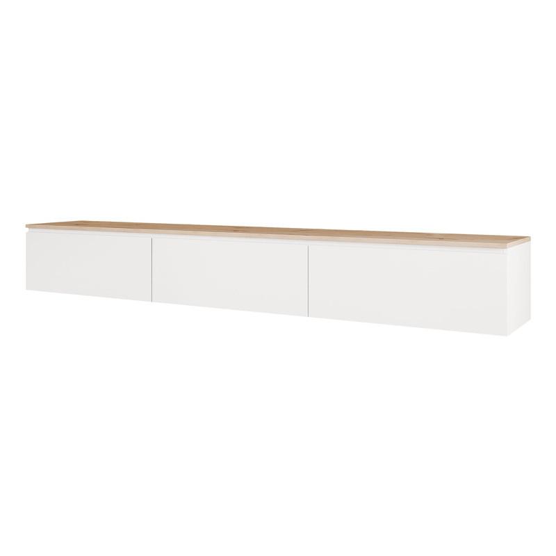 TV-LOWBOARD SELIA hängend 200 cm Weiß / Handgefertigte Eiche - Weiß, Holzwerkstoff (200/28.5/35cm) - Idohome