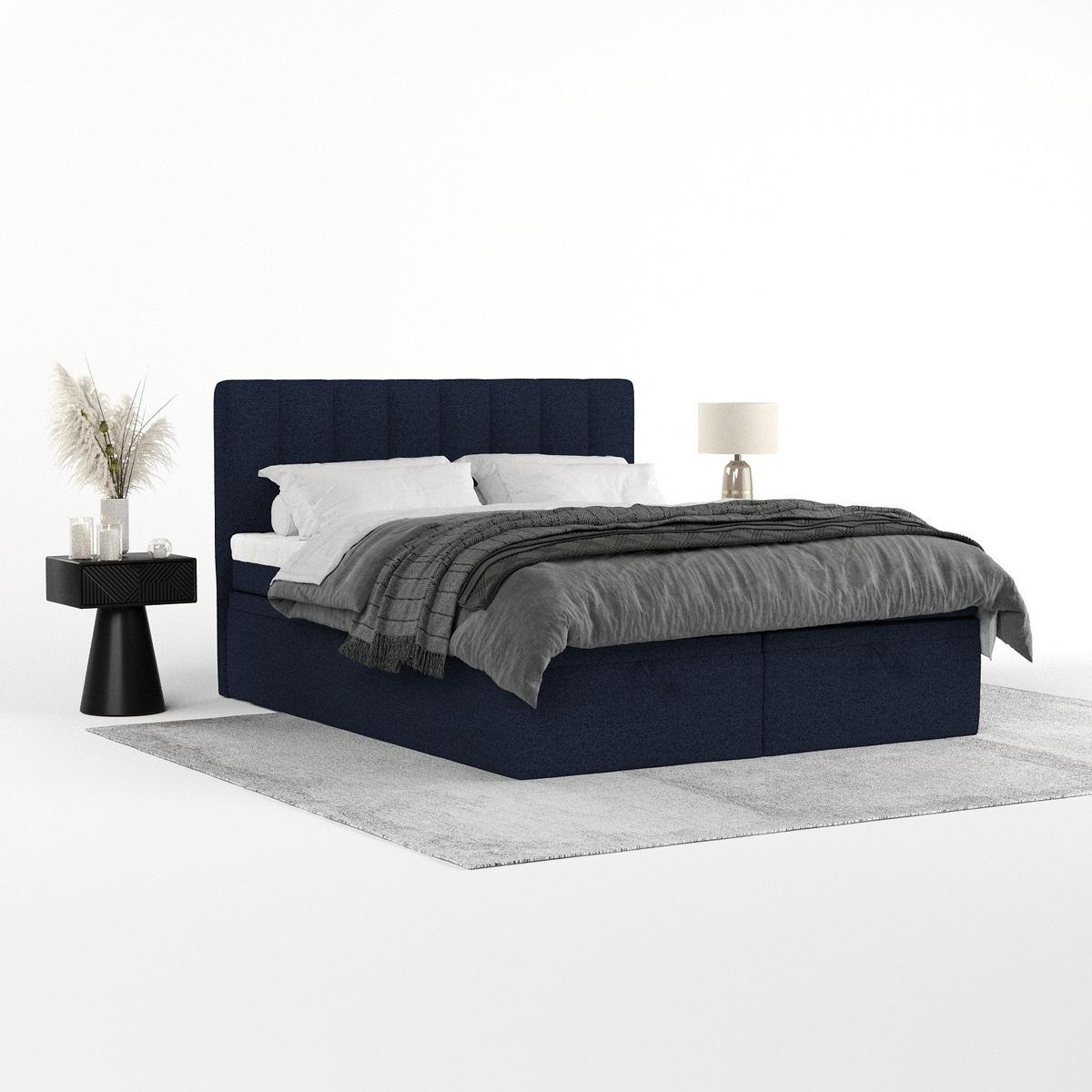 BOXBETT Lume 180/200 cm Marineblau im Riva Stoff - Schwarz/Dunkelblau, Holz/Holzwerkstoff (180/200cm) - AltaBeds