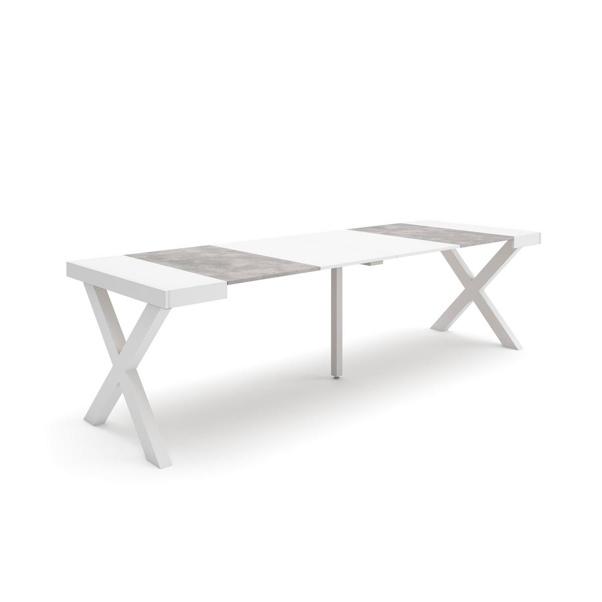 KONSOLENTISCH ausziehbar 58 bis 262cm, für 12 Gäste, weiß zementgrau, 90/58/73cm - Weiß/Grau, Holzwerkstoff (90/262/73cm) - Skraut Home