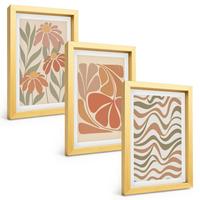 BILDER SET 3er Set - 20x30 cm Goldrahmen - Abstrakte Pastellblumen - Goldfarben, Kunststoff (20/30cm) - TULUP