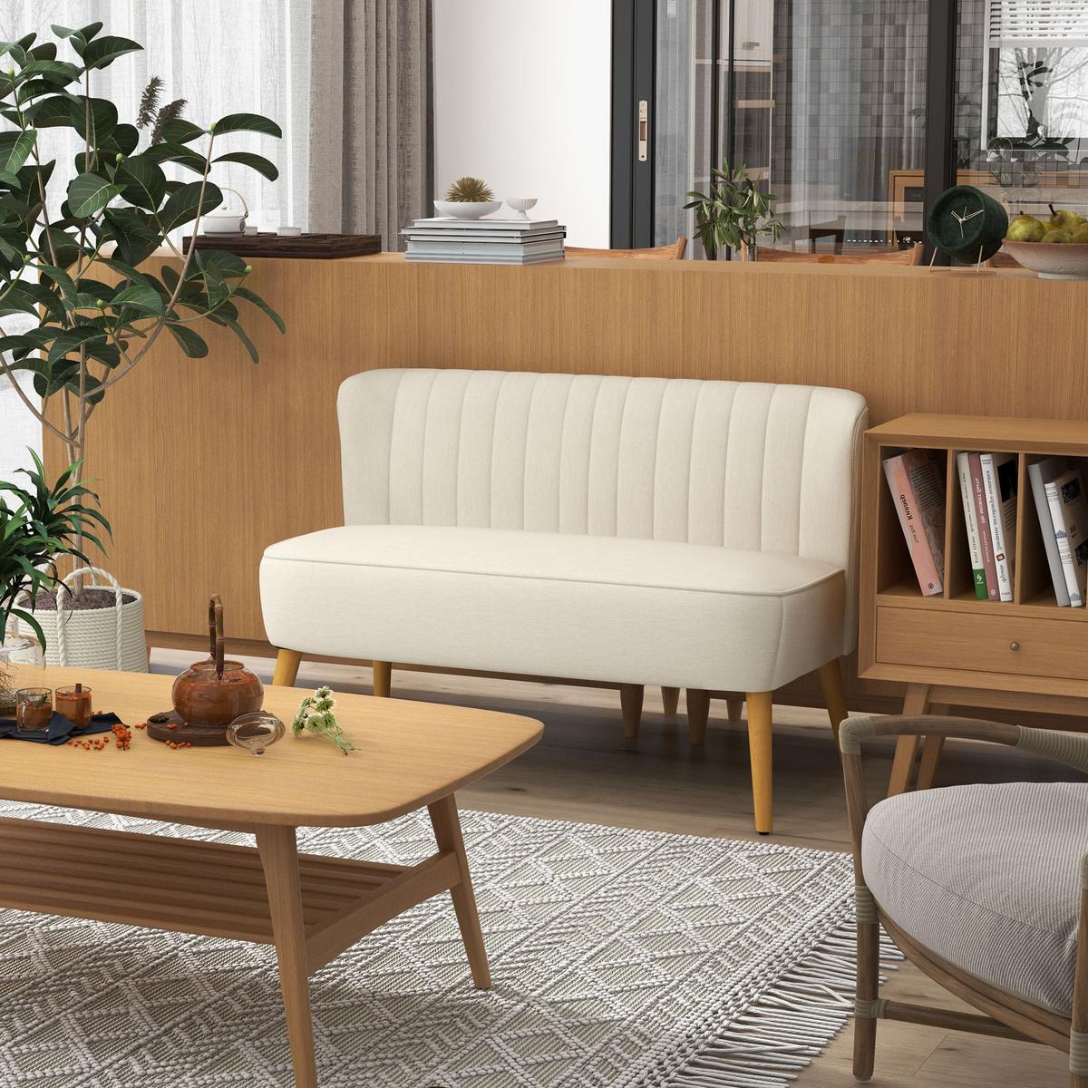 SOFA Polyester Cremeweiß - Creme/Weiß, Holz/Textil (56.5/77/117cm) - HOMCOM