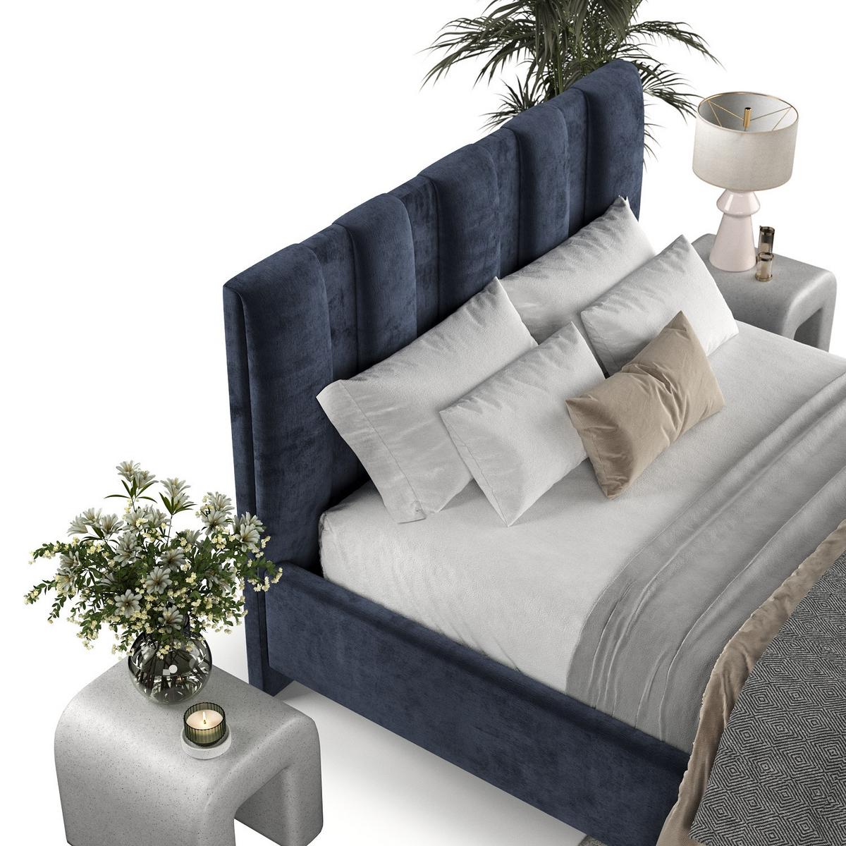 POLSTERBETT Loom 180/200 cm Marineblau im Lotta Stoff - Naturfarben/Dunkelblau, Holz/Holzwerkstoff (180/200cm) - AltaBeds