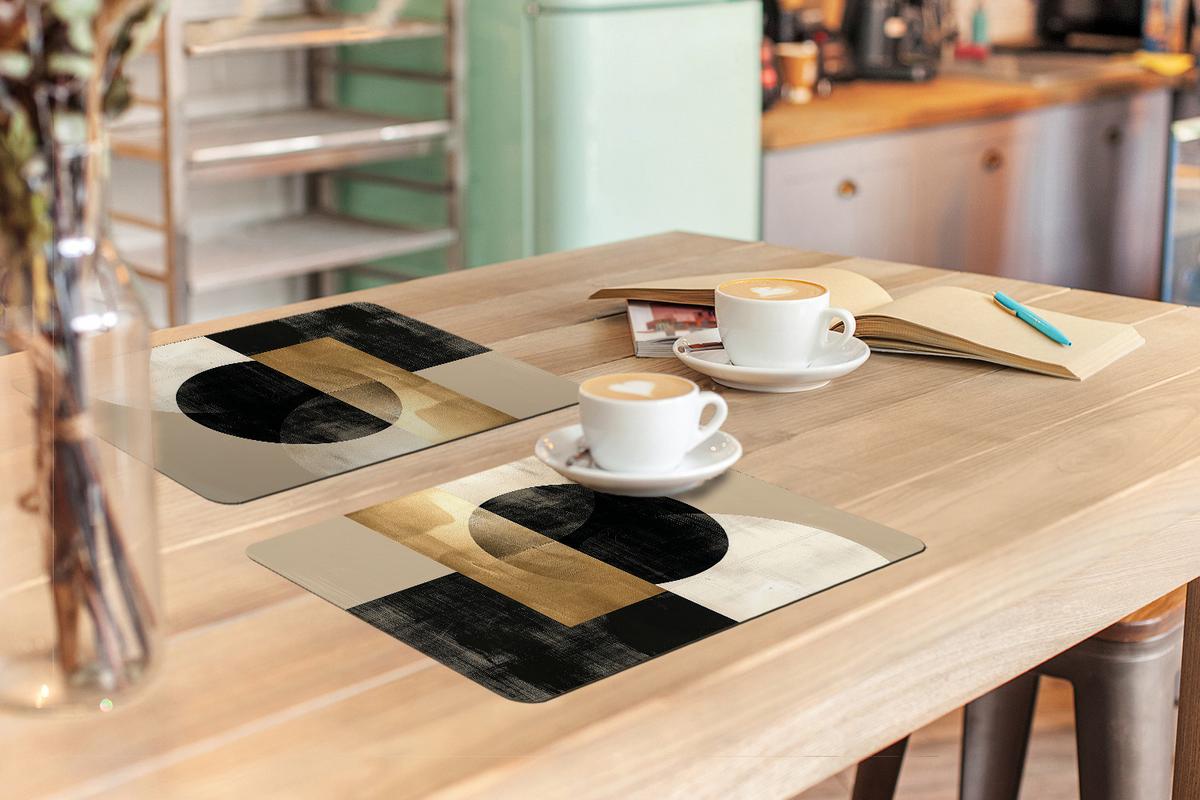 PLATZSETS 6er-Set Abstrakt - Modern - Schwarz - Gold Tisch Untersetzer-Set 45x30 cm - Goldfarben, Kunststoff (0.3/45/30cm) - MuchoWow
