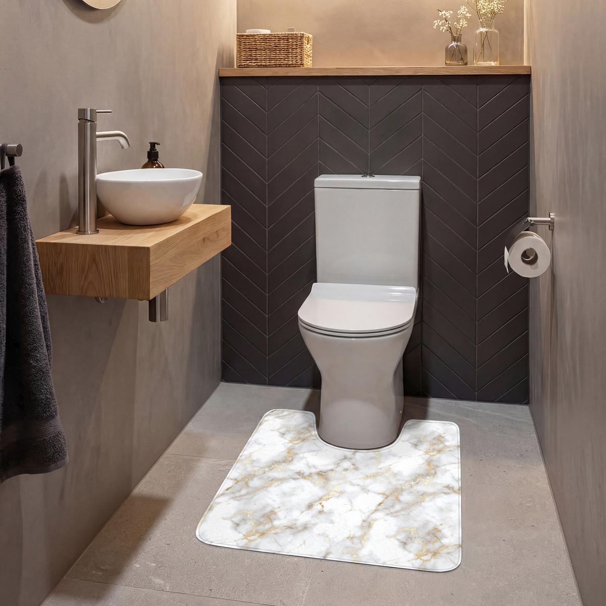 WC-VORLEGER Goldene Adern - Marmor - Weiß Toilettenvorleger 55x60 cm - Weiß, Textil (55/1cm) - OnlyWow