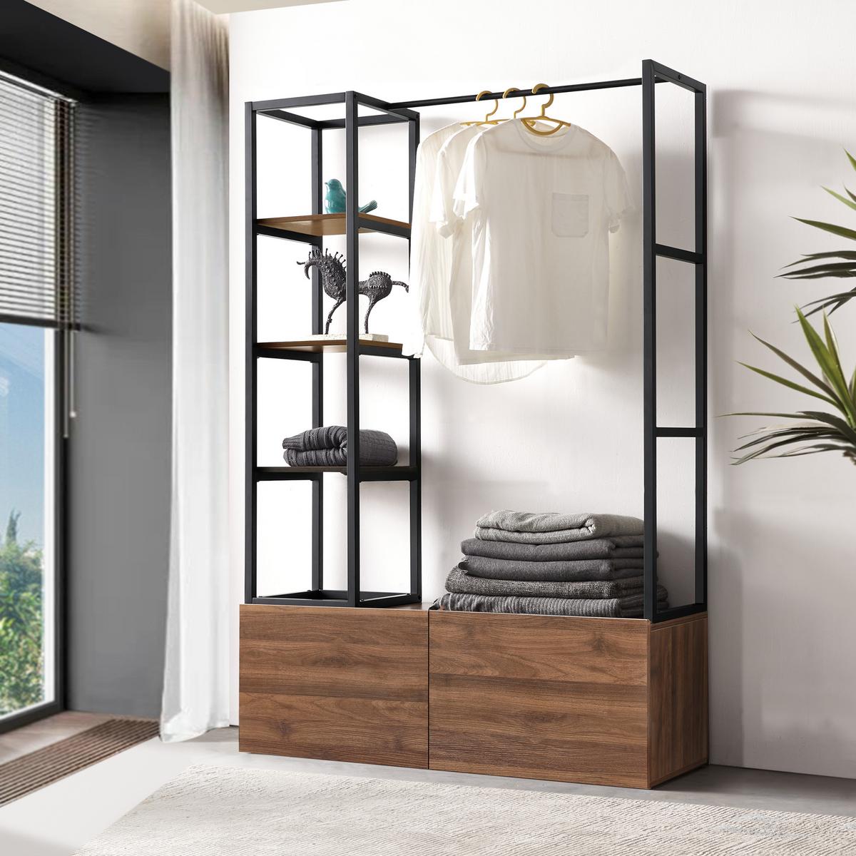 GARDEROBENSTÄNDER Egmating - Walnussfarben/Schwarz, Holzwerkstoff/Metall (120/180/40cm) - [en.casa]