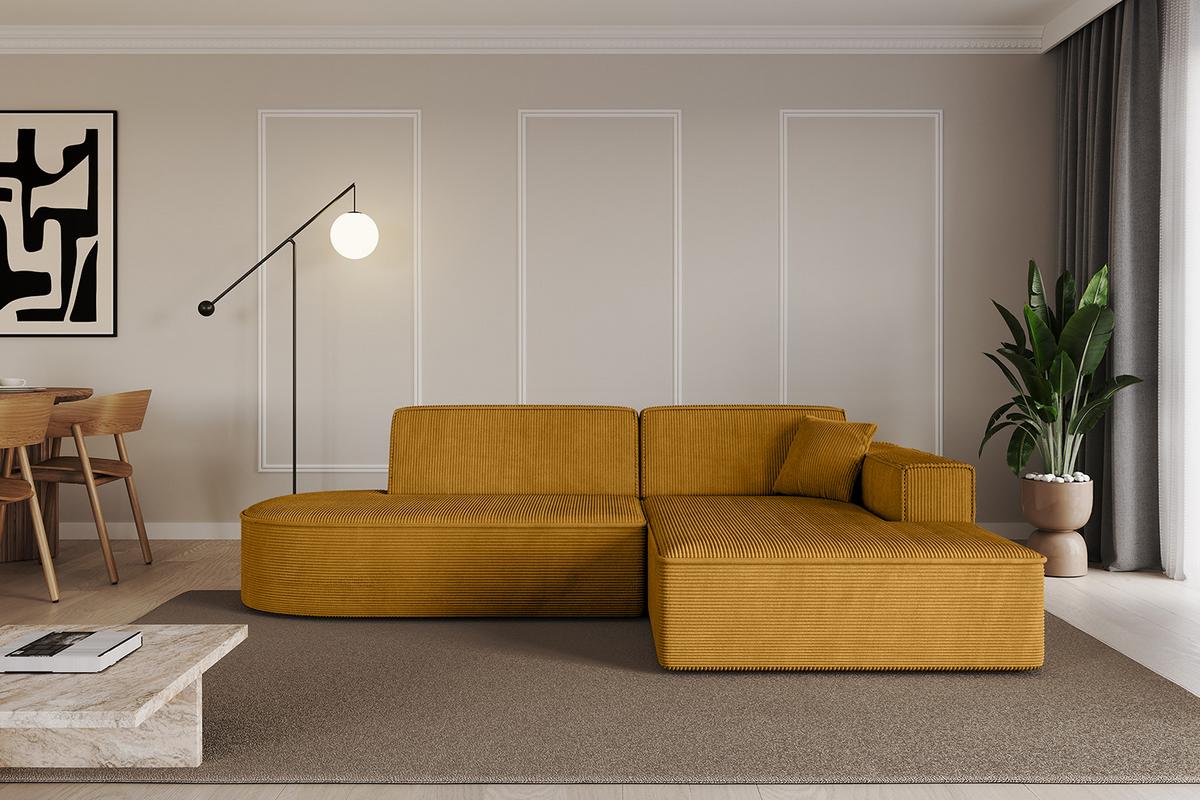 ECKSOFA Ottomane Rechts IREA-L1-v4 - 232x165x77 cm Senfgelb - Grün, Holzwerkstoff/Textil (232/165cm) - ALTDECOR