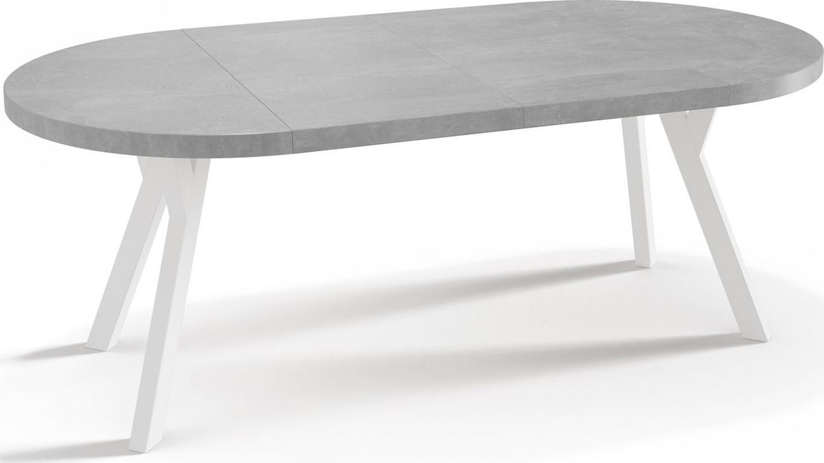 ESSTISCH Twixy runder ausziehbarer, Grauer Beton 100-200/100/76 cm - Hellgrau/Weiß, Holz/Holzwerkstoff (100/200/76cm) - WFL GROUP