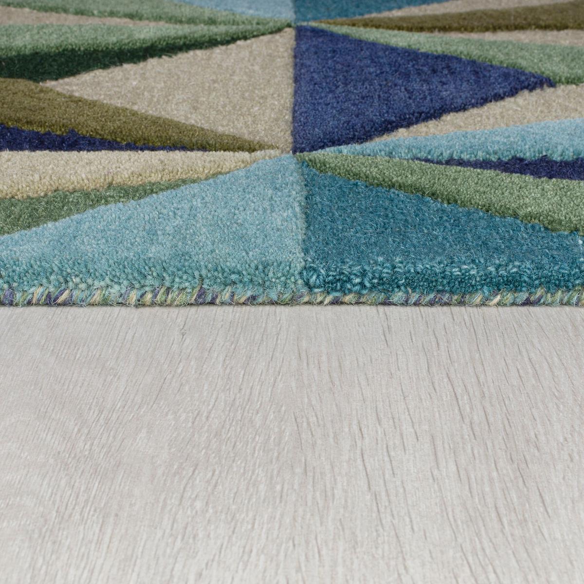 WOLLTEPPICH DERWENT, geometrisch, Florhöhe 10 mm, Blau-Grün, 160 x 230 cm - Blau, Textil (230/160cm) - KADIMA DESIGN