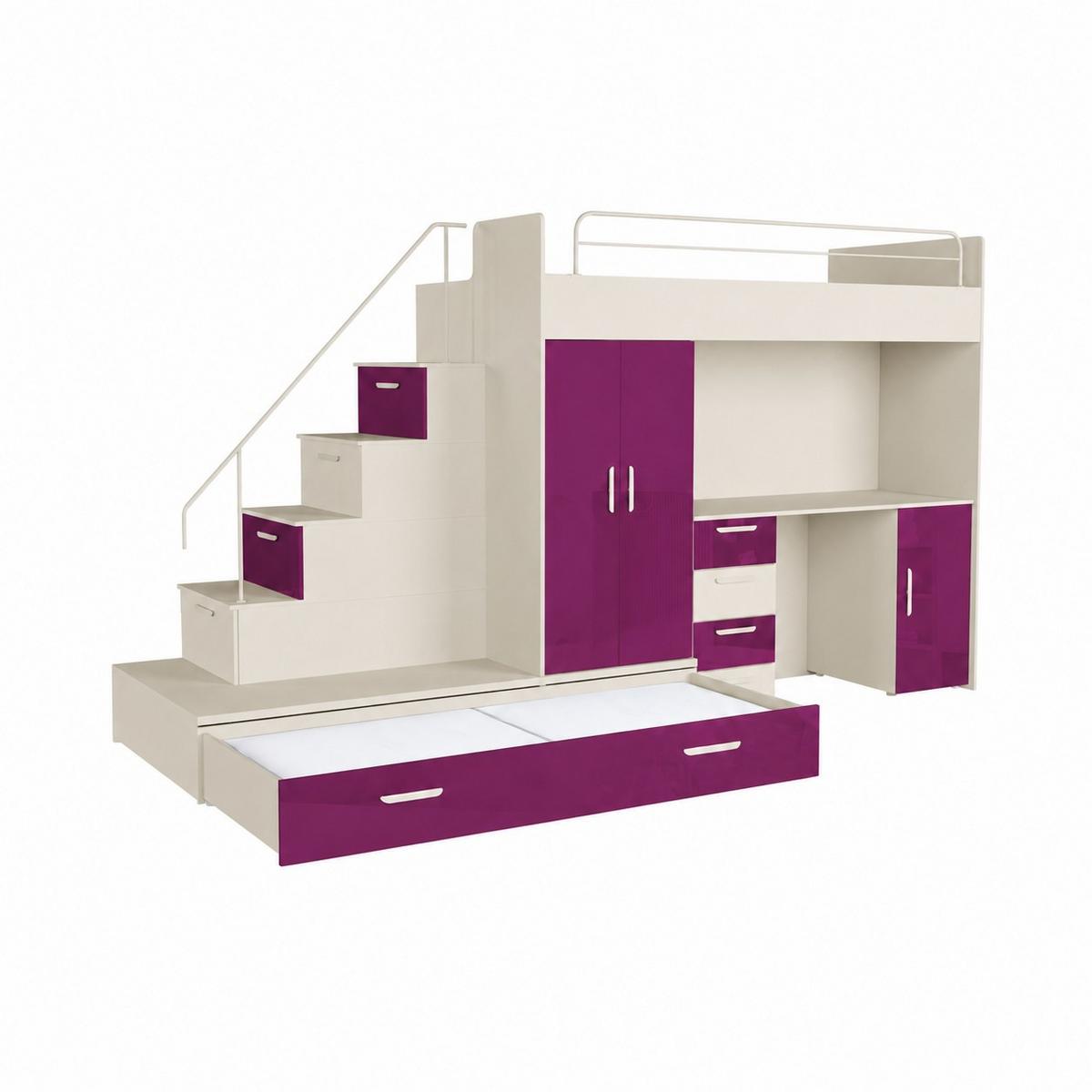 KINDERZIMMER Set RAJ 5, Hochglanz mit Hochbett, Schrank und Schreibtisch - Kaschmir/Violett, Holzwerkstoff (320/180/86cm) - Lookway