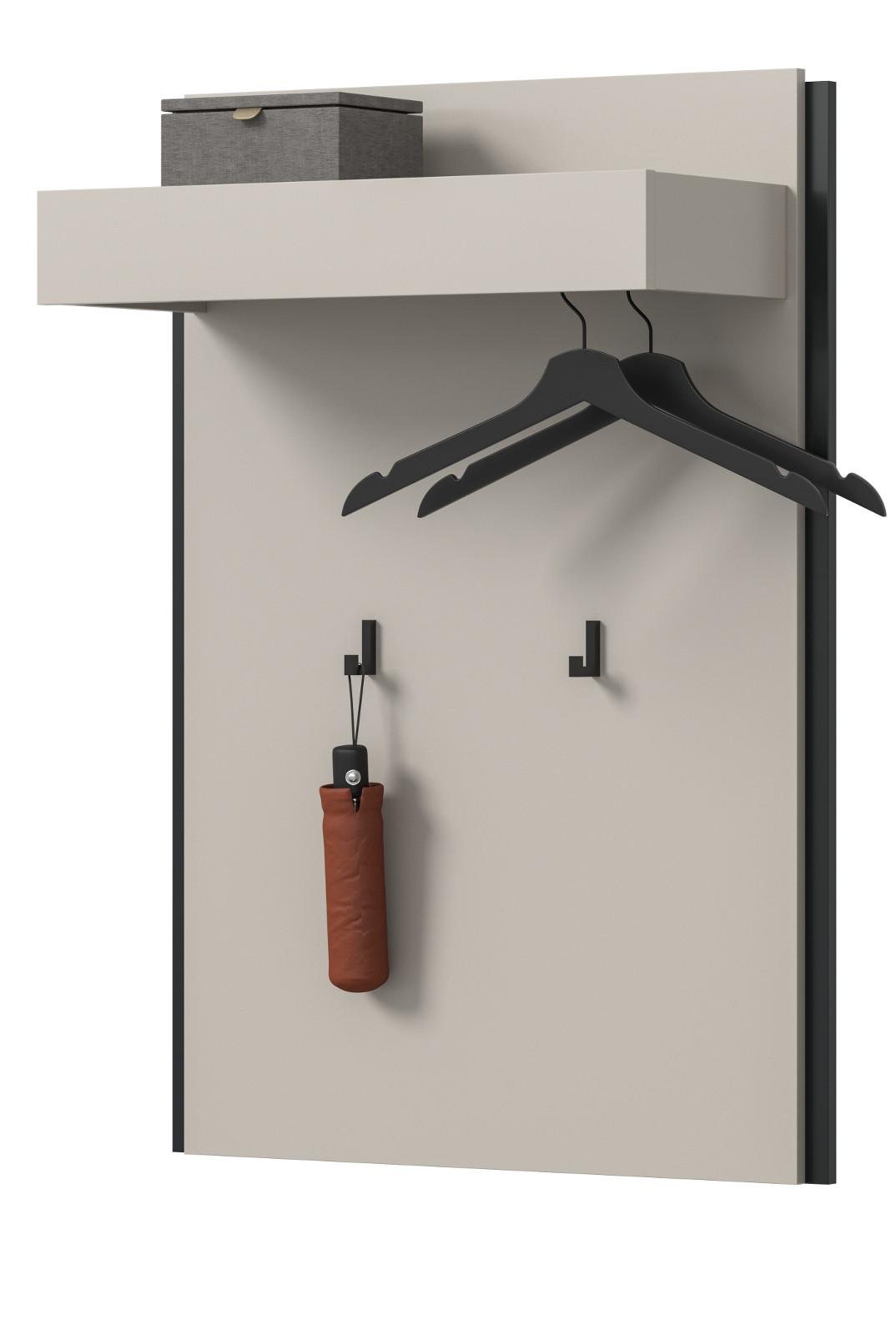 GARDEROBENPANEEL Kaschmir 75 x 106 cm, Wandgarderobe mit Kleiderstange - Kaschmir/Schwarz, Holzwerkstoff (75/106/30cm) - Inn.Furn