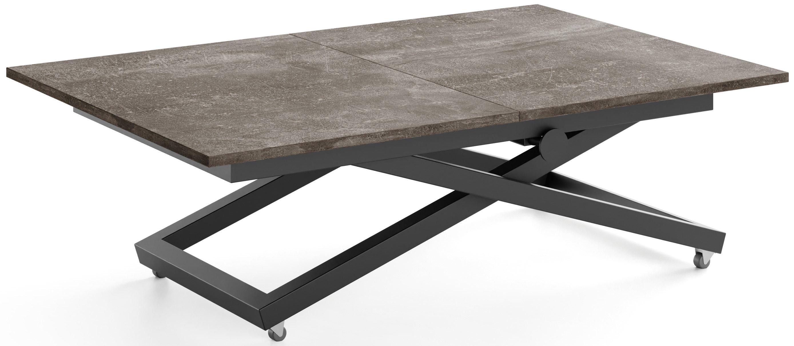 COUCHTISCH Axen höhenverstellbar ausziehbar, Beton Dunkelgrau 120-160/80/38-75 cm - Dunkelgrau/Schwarz, Holzwerkstoff/Metall (80/160/75cm) - WFL GROUP