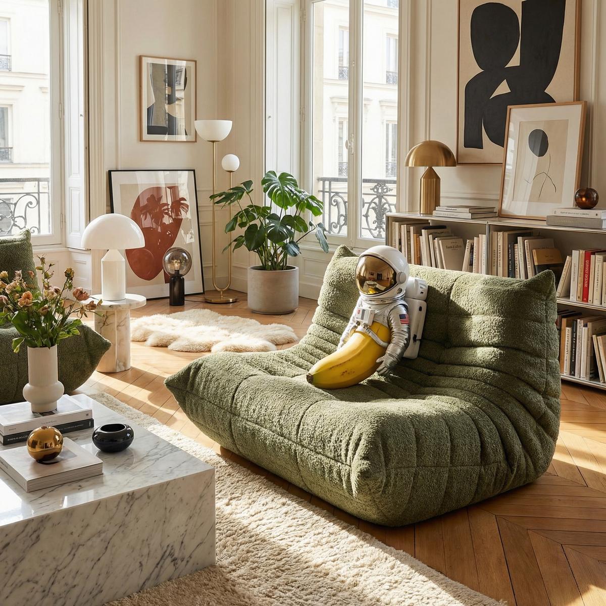 SITZSACK 2-Sitzer Ergonomischer aus Chenille & Memory-Schaum, Montagefrei - Grün, Textil (127/83/99cm) - Urban Meuble