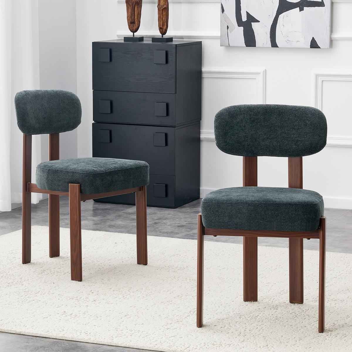ESSZIMMERSTUHL 2ER-SET aus Leinenstoff mit gebogener Rückenlehne und dicker Polsterung - Schwarz, Textil (49/82.5/57cm) - Urban Meuble