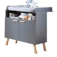 WICKELKOMMODE grau matt mit Buche massiv, Wickeltisch 96 x 105 cm - Eichefarben/Buchefarben, Holz/Holzwerkstoff (78/105/96cm) - Top.Furn