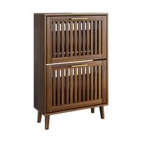 SCHUHSCHRANK 60 cm Walnussoptik mit 2 Klappfächern, offenem Regal und Metallgriff für Flur - Walnussfarben, Holzwerkstoff (60/93/24cm) - Urban Meuble