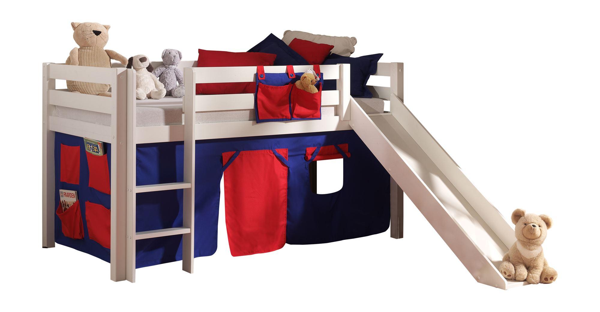 HOCHBETT mit Rutsche Karolina Massivholz Weiß Textilset Domino - Weiß/Dunkelblau, Holz (90/200cm) - 58aufmkessel