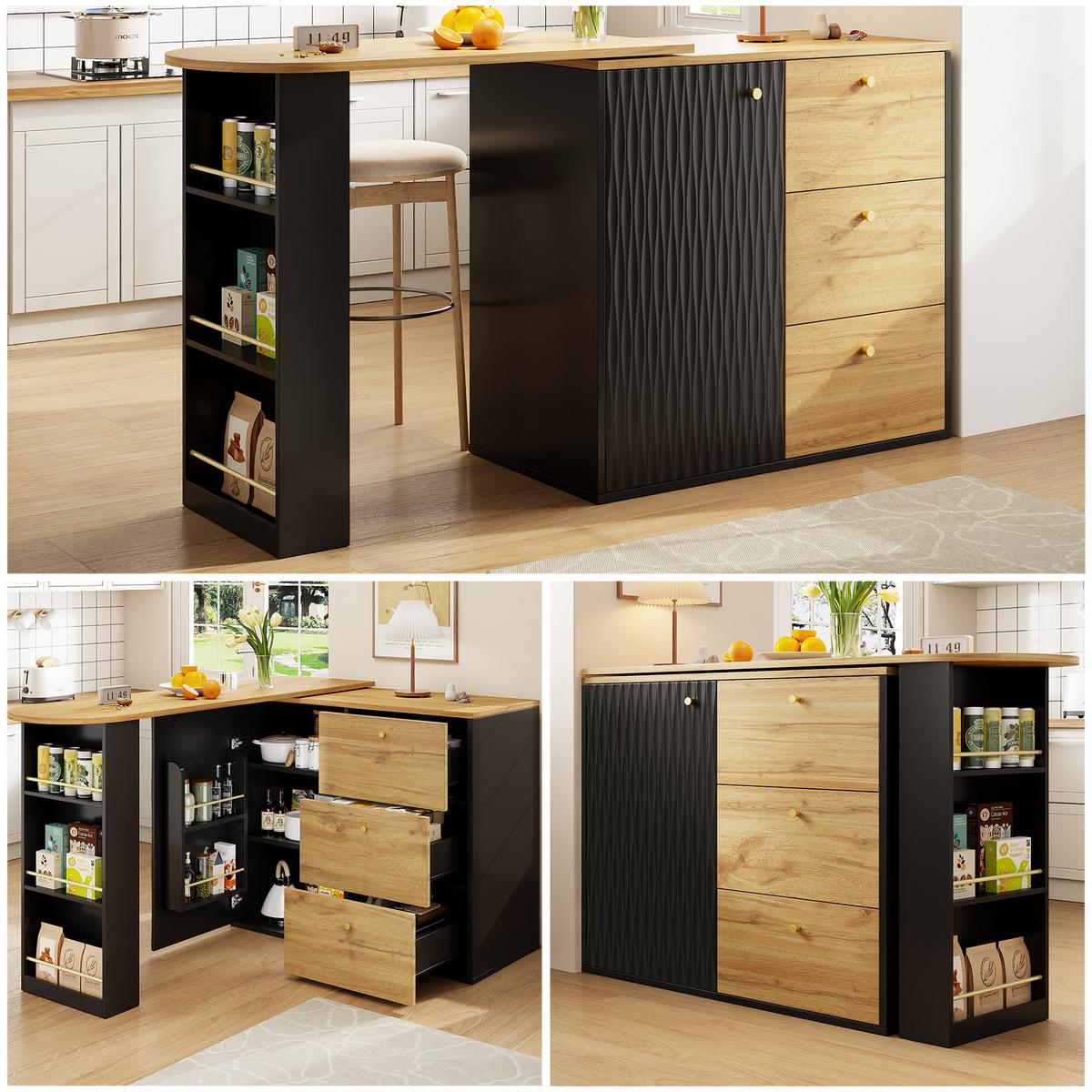 BARTISCH ausziehbarer mit Stauraum Schwarz und Braun - Schwarz/Braun, Holzwerkstoff (204/39/104cm) - Urban Meuble