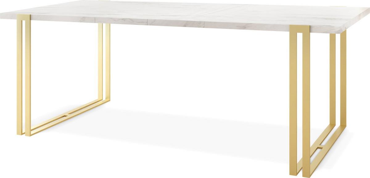 ESSTISCH Stella rechteckig ausziehbar, Marmor Weiß 140-260/80/76 cm - Ecru/Goldfarben, Holzwerkstoff/Metall (80/240/76cm) - WFL GROUP