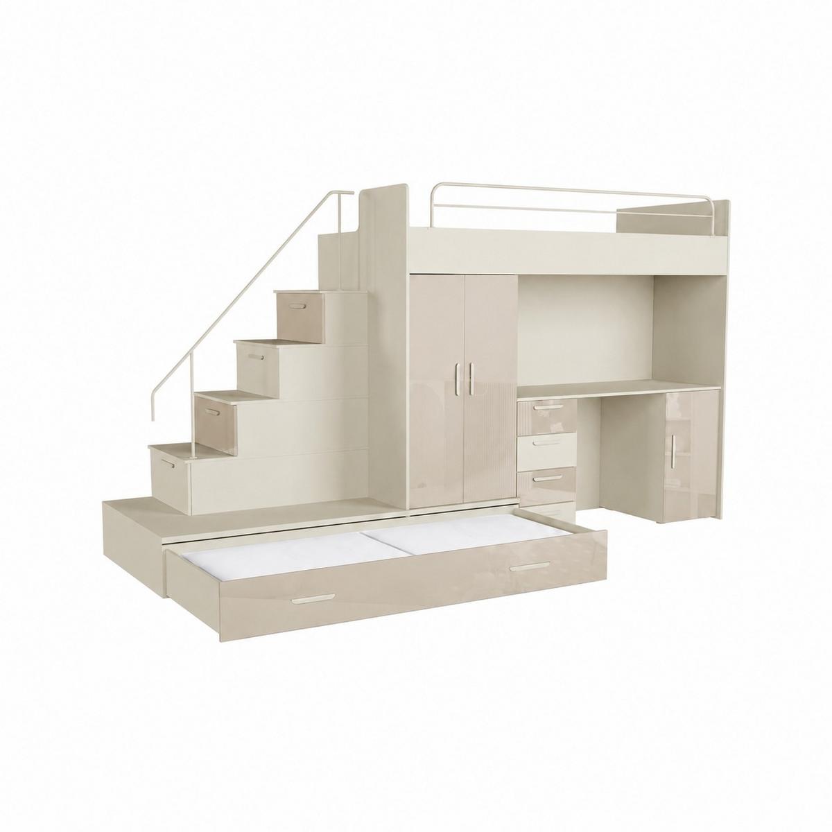 KINDERZIMMER Set RAJ 5, Hochglanz mit Hochbett, Schrank und Schreibtisch - Kaschmir/Beige, Holzwerkstoff (320/180/86cm) - Lookway