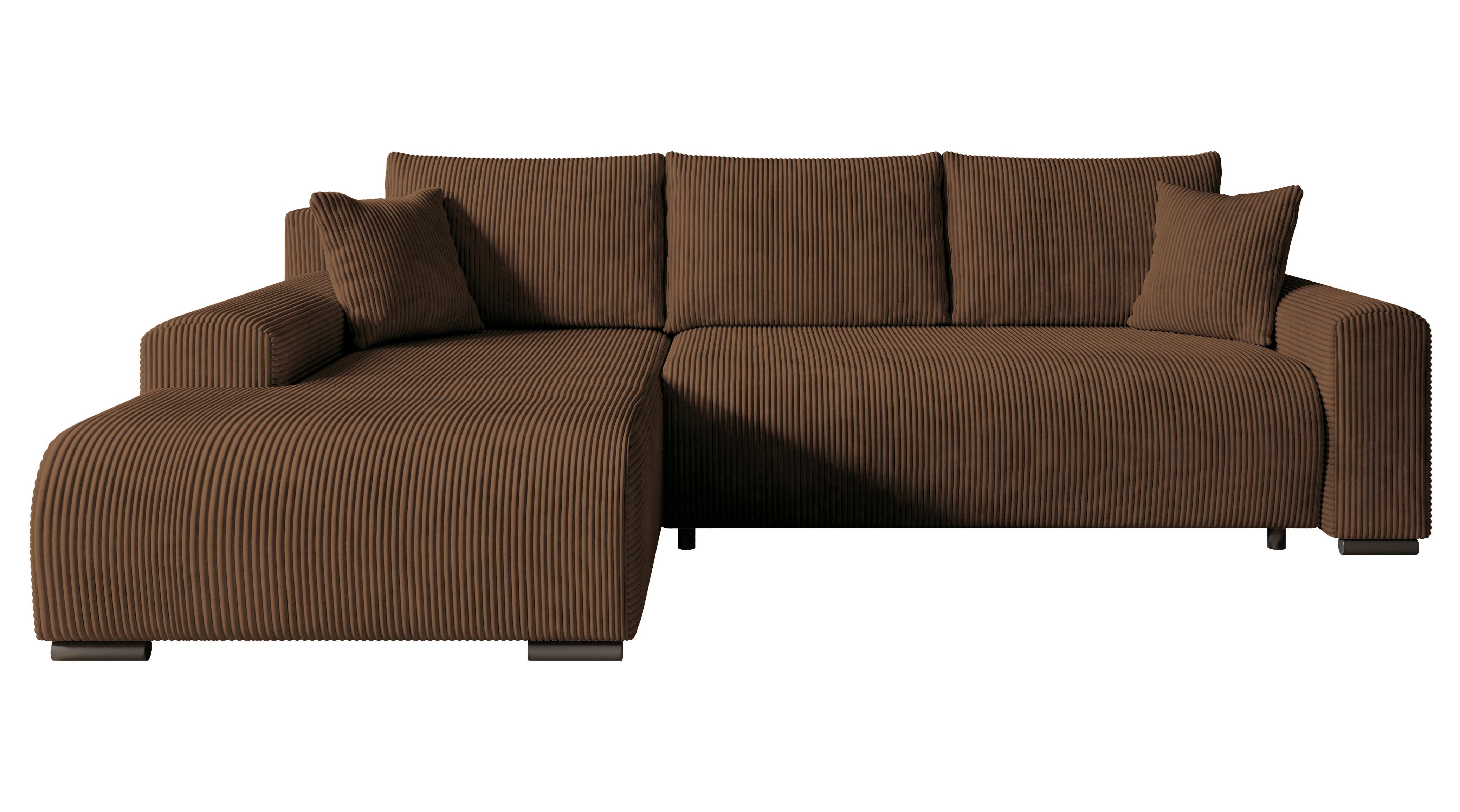 ECKSOFA Nelly mit Bettkasten und Schlaffunktion, Cordstoff in L-Form - Braun, Textil (270/185cm)