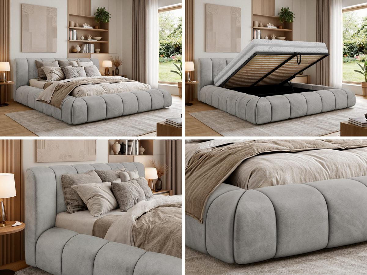 POLSTERBETT NUBEA CLASSIC 140/200 - Hellgrau Velvet - ohne Matratze - Hellgrau, Textil (140/200cm) - MKS