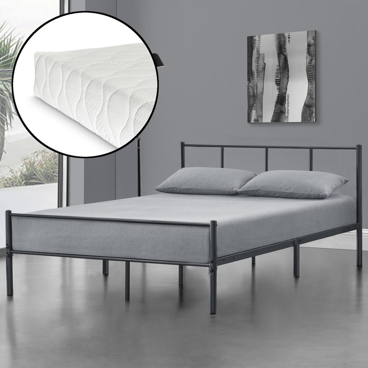 METALLBETT Laos mit Matratze - Dunkelgrau, Textil/Metall (120/200cm) - [en.casa]