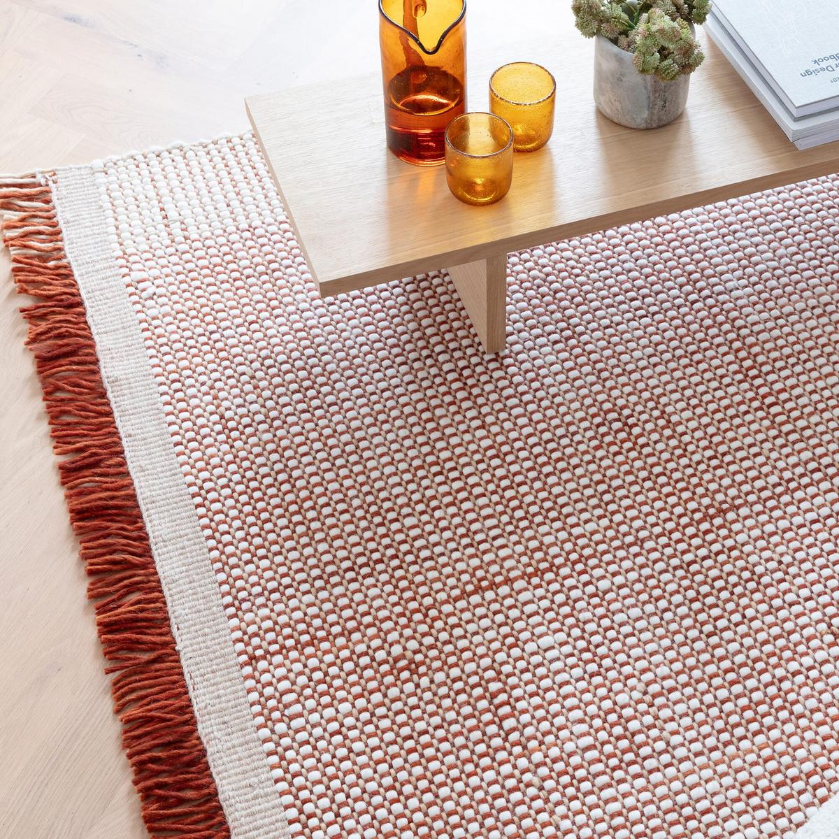 WOLLTEPPICH handgewebt mit Fransen PISA, geometrisch, Terrakotta, 200 x 290 cm - Orange, Textil (290/200cm) - KADIMA DESIGN