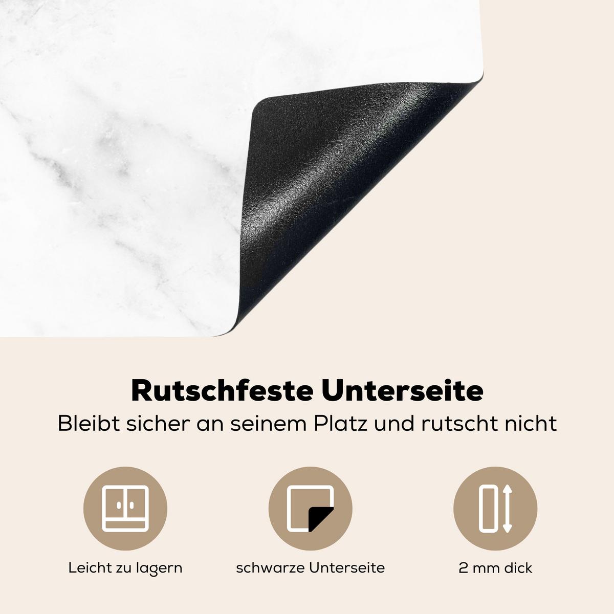 HERDABDECKPLATTE Marmor - Grau - Weiß - Strukturierter Marmor Herdabdeckung Induktionsfeld 70x52 cm - Weiß, Kunststoff (70/52/0.2cm) - MuchoWow
