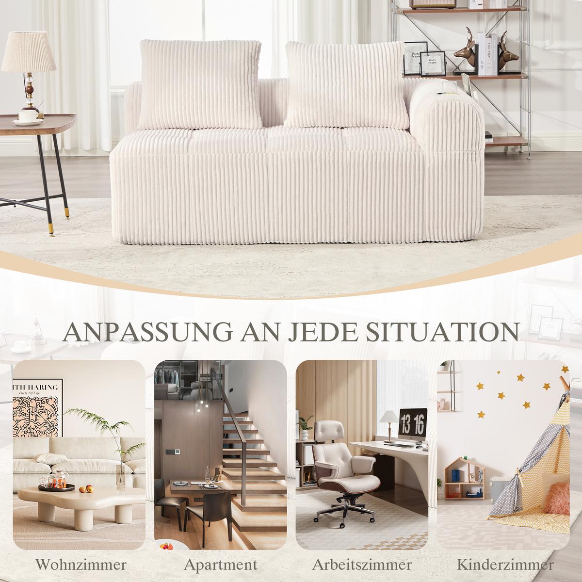 CHAISELONGUE in Cord Übergroßer Relaxsessel mit Seitentaschen - Beige, Textil (158/61/93cm) - Urban Meuble